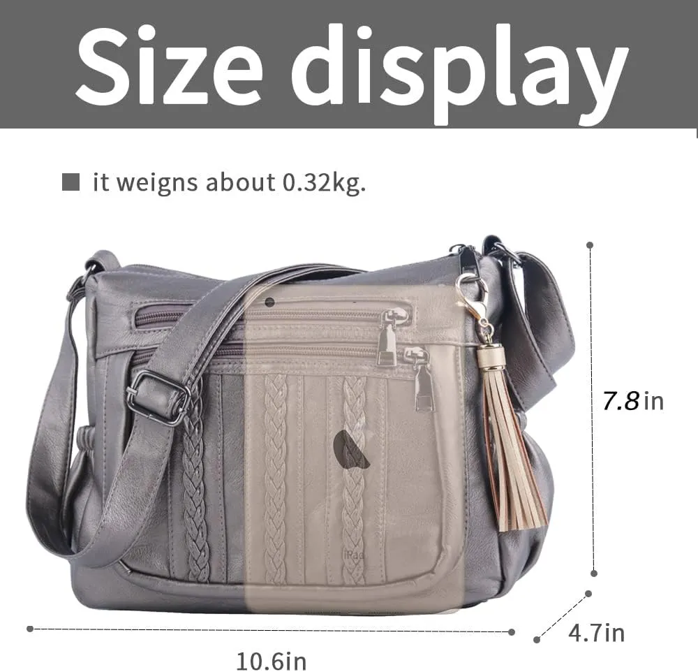 ELDA Purses for Women Pocketbooks Soft PU Leather Ladies Crossbody Purse Multi Pocket Shoulder Bag