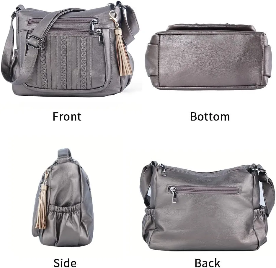 ELDA Purses for Women Pocketbooks Soft PU Leather Ladies Crossbody Purse Multi Pocket Shoulder Bag