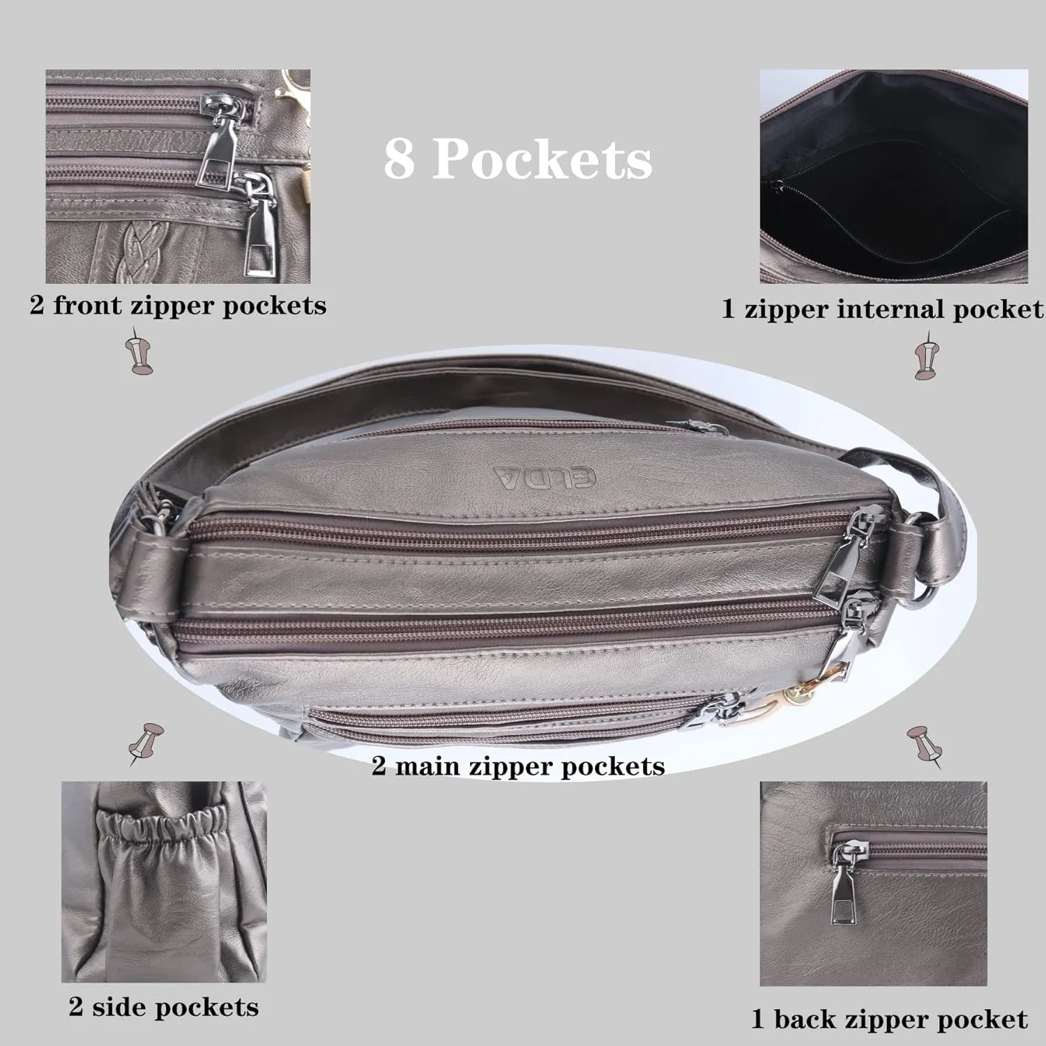 ELDA Purses for Women Pocketbooks Soft PU Leather Ladies Crossbody Purse Multi Pocket Shoulder Bag