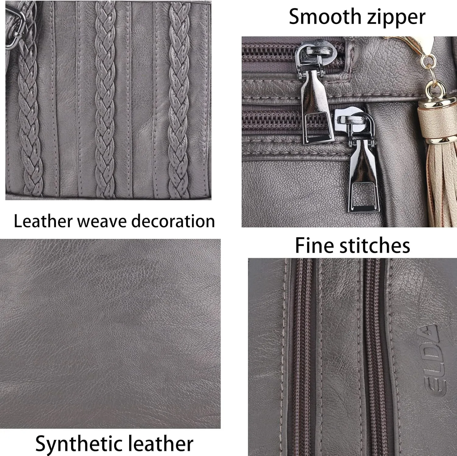 ELDA Purses for Women Pocketbooks Soft PU Leather Ladies Crossbody Purse Multi Pocket Shoulder Bag