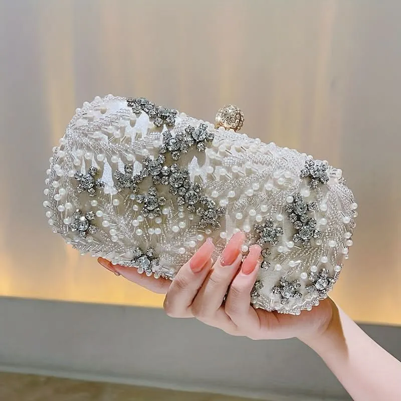 Elegant Pearl & Rhinestone Buckle Clutch Bag