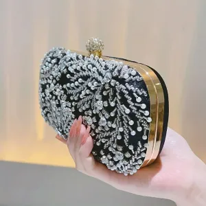 Elegant Pearl & Rhinestone Buckle Clutch Bag