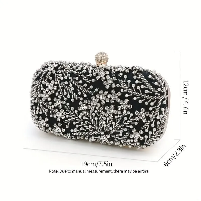 Elegant Pearl & Rhinestone Buckle Clutch Bag