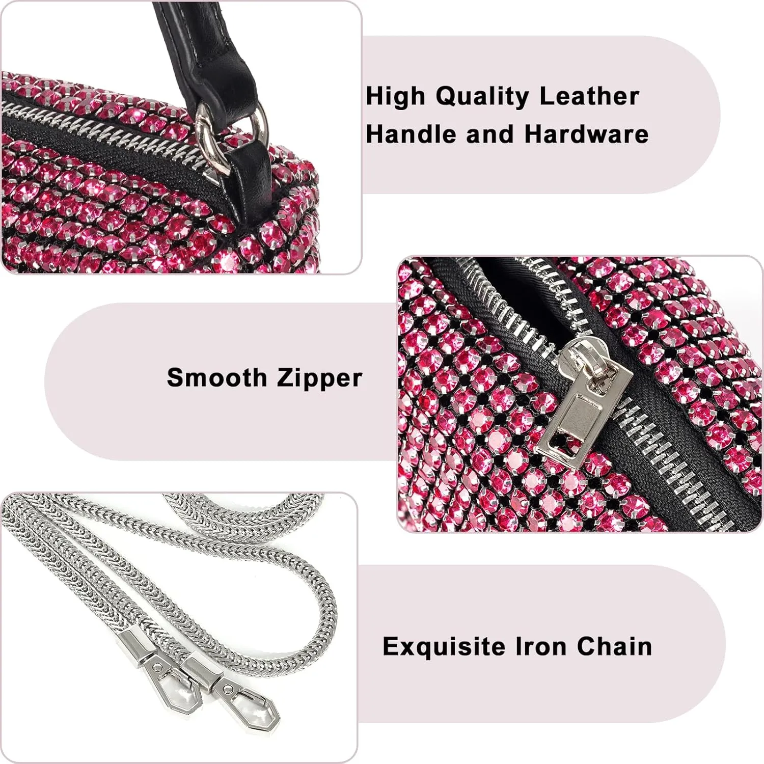 Elegant Rhinestone Evening Bag for Women - Sparkling Silver Crossbody Purse with Detachable Chain Strap