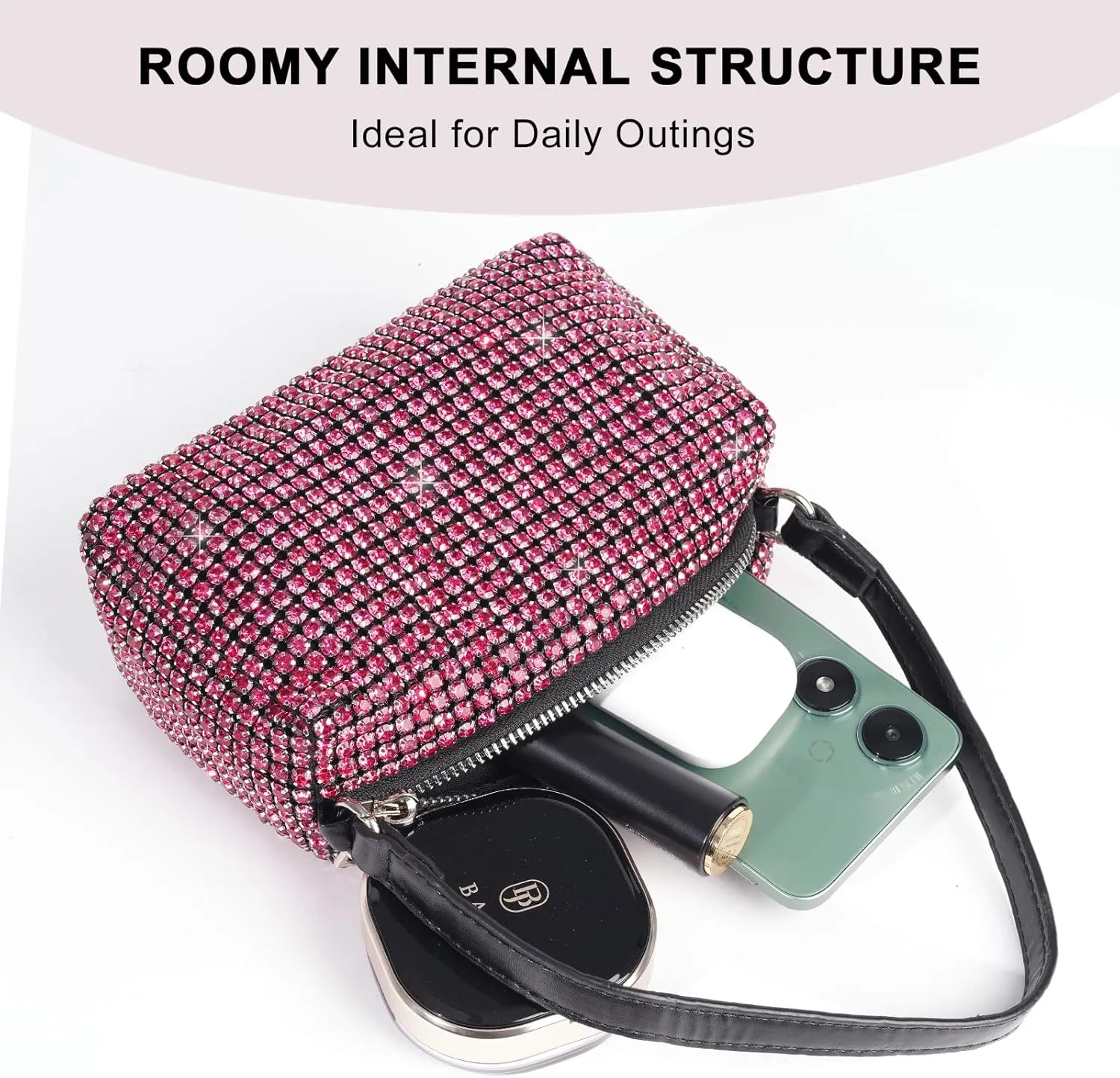 Elegant Rhinestone Evening Bag for Women - Sparkling Silver Crossbody Purse with Detachable Chain Strap