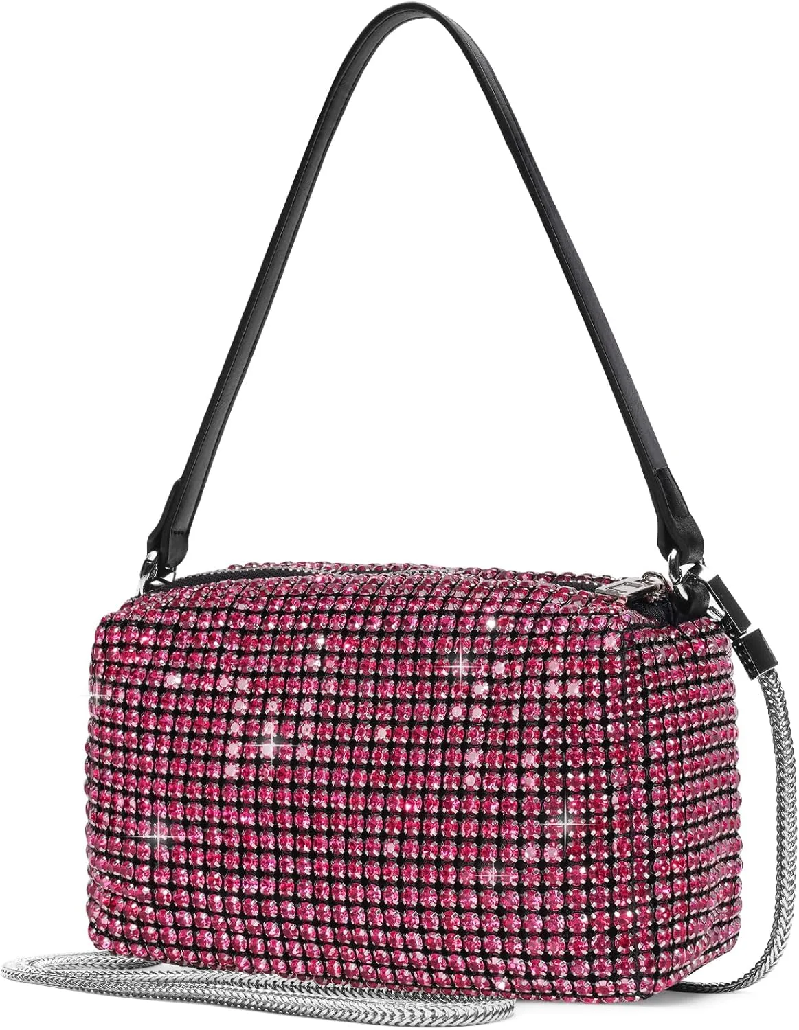 Elegant Rhinestone Evening Bag for Women - Sparkling Silver Crossbody Purse with Detachable Chain Strap