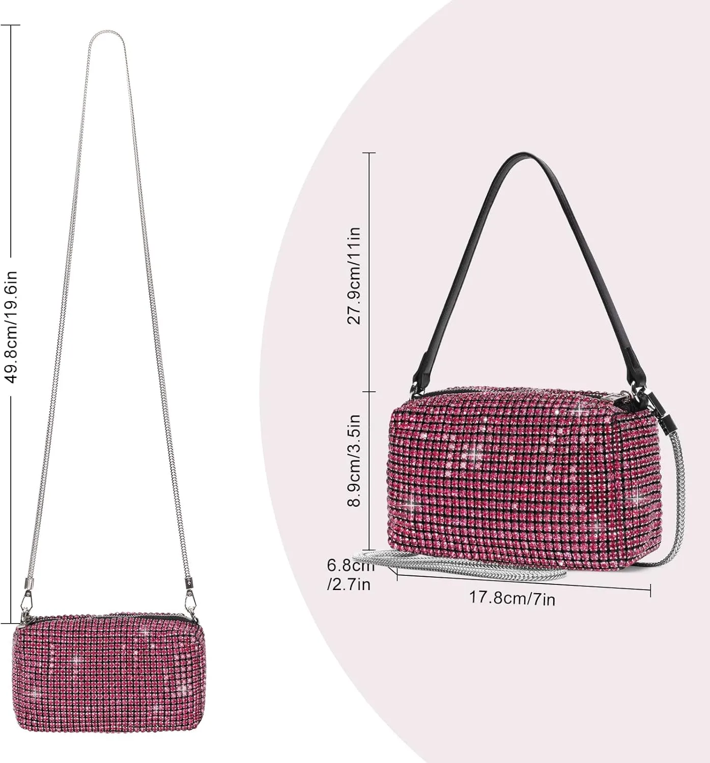 Elegant Rhinestone Evening Bag for Women - Sparkling Silver Crossbody Purse with Detachable Chain Strap