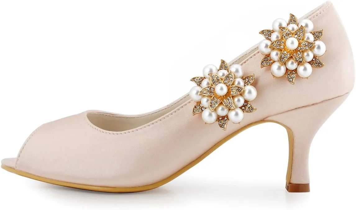 ELEGANTPARK Fashion Shoe Clips for Pumps Pearl Rhinestone Flower Crystal Party Wedding Shoe Accessories Clips