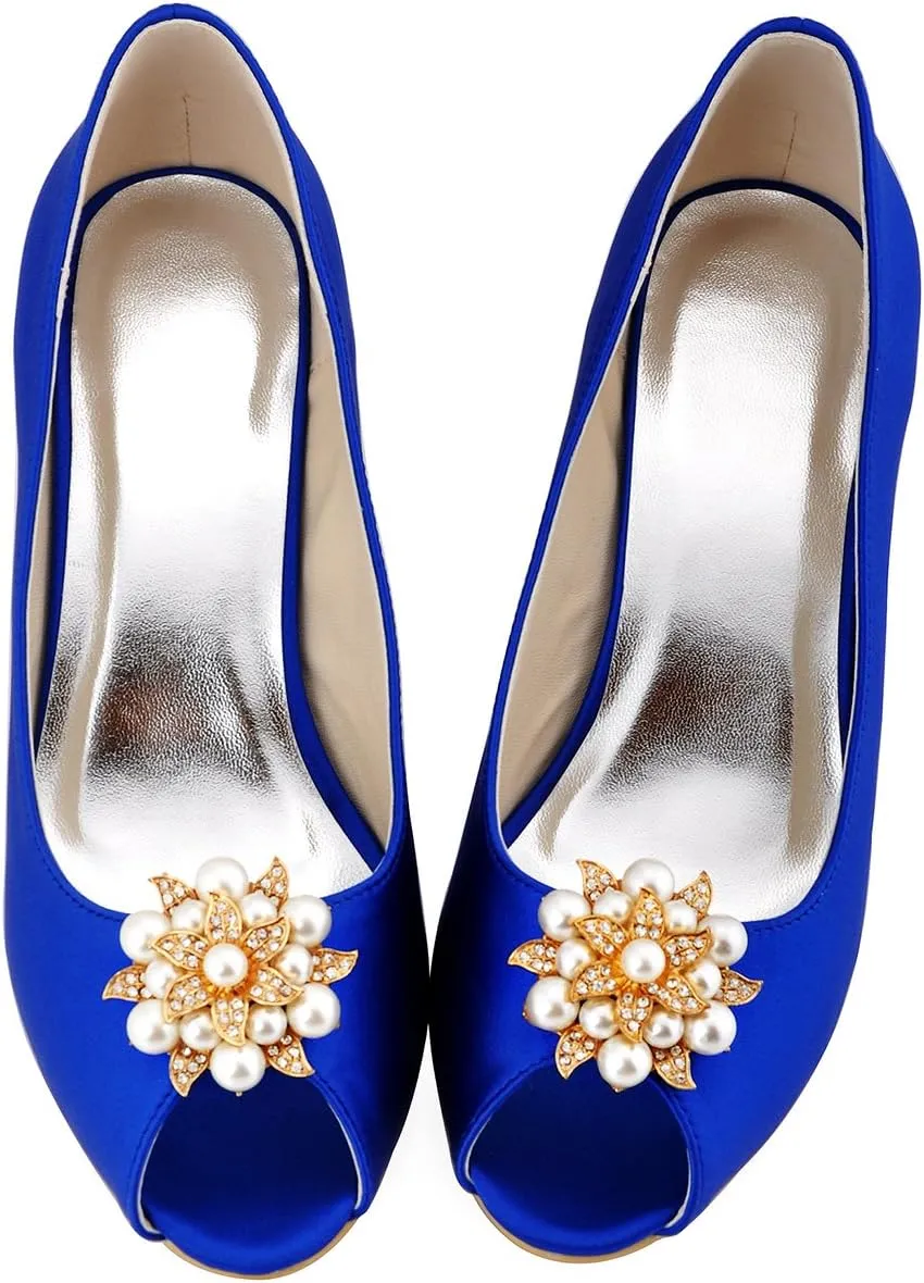 ELEGANTPARK Fashion Shoe Clips for Pumps Pearl Rhinestone Flower Crystal Party Wedding Shoe Accessories Clips