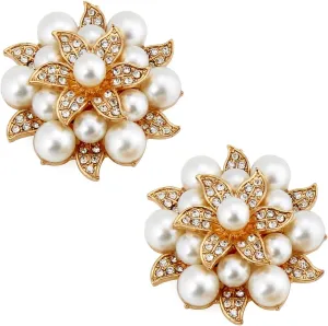 ELEGANTPARK Fashion Shoe Clips for Pumps Pearl Rhinestone Flower Crystal Party Wedding Shoe Accessories Clips