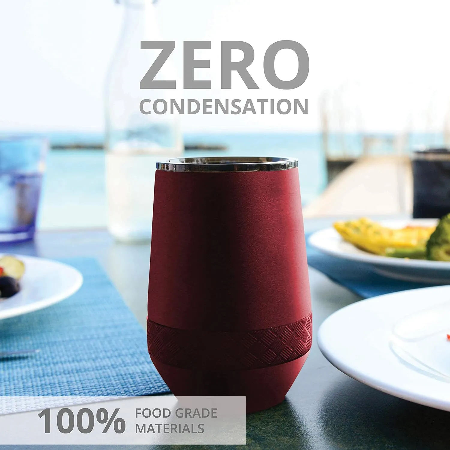 Elemental Recess Wine Tumbler - Triple Wall Insulated Stainless Steel Coffee Mug for Hot & Cold Drinks - Portable Cup with Shatterproof Sip Lid for Camping, Outdoor & Travel - 10oz - Burgundy