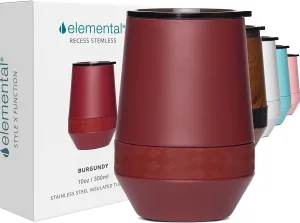 Elemental Recess Wine Tumbler - Triple Wall Insulated Stainless Steel Coffee Mug for Hot & Cold Drinks - Portable Cup with Shatterproof Sip Lid for Camping, Outdoor & Travel - 10oz - Burgundy