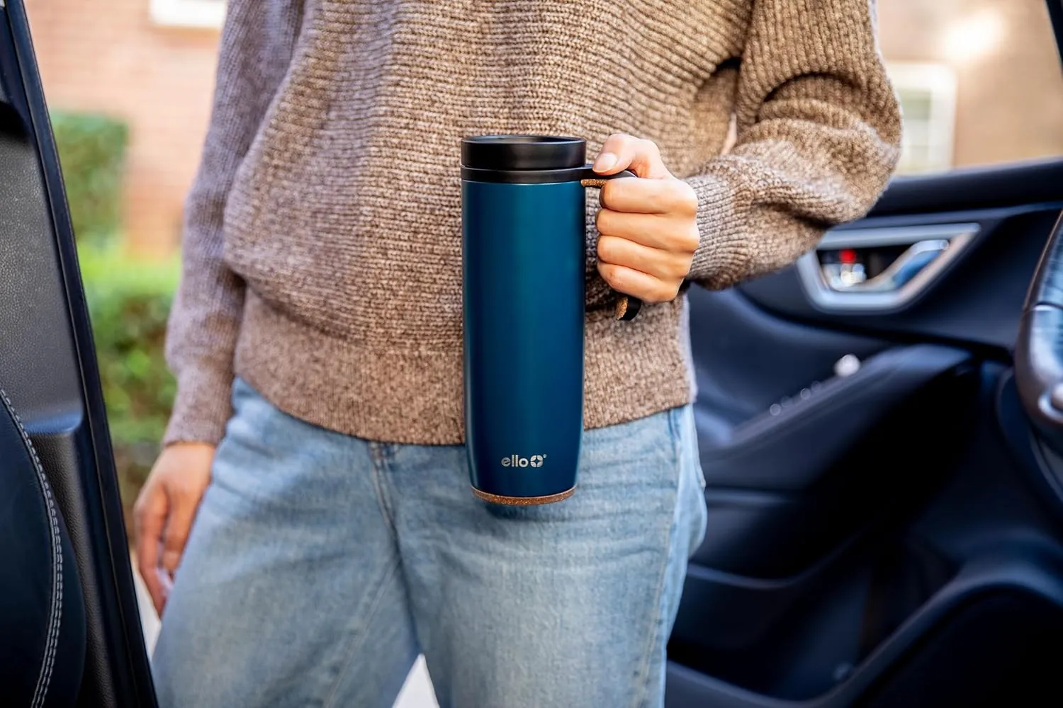 Ello Magnet 18oz Vacuum Insulated Stainless Steel Travel Mug with Side Handle and Leak-Proof Slider Lid and Built-in Coaster, Keeps Hot for 5 Hours, Perfect for Coffee or Tea, BPA-Free, Holiday Gift