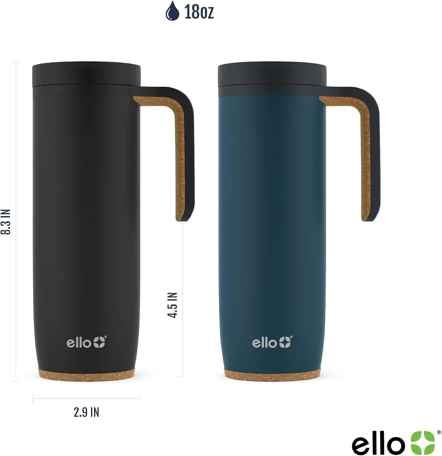 Ello Magnet 18oz Vacuum Insulated Stainless Steel Travel Mug with Side Handle and Leak-Proof Slider Lid and Built-in Coaster, Keeps Hot for 5 Hours, Perfect for Coffee or Tea, BPA-Free, Holiday Gift