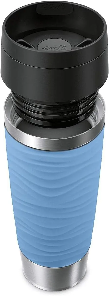 Emsa Travel Mug 500 ml Wave Thermal Mug, Comfort Screw Cap, Coffee Mug to Go, Stainless Steel, 6 Hours Hot and 12 Hours Cold, 100% Leak-Proof, Dishwasher Safe, 360° Drinking Opening, Pastel Blue,