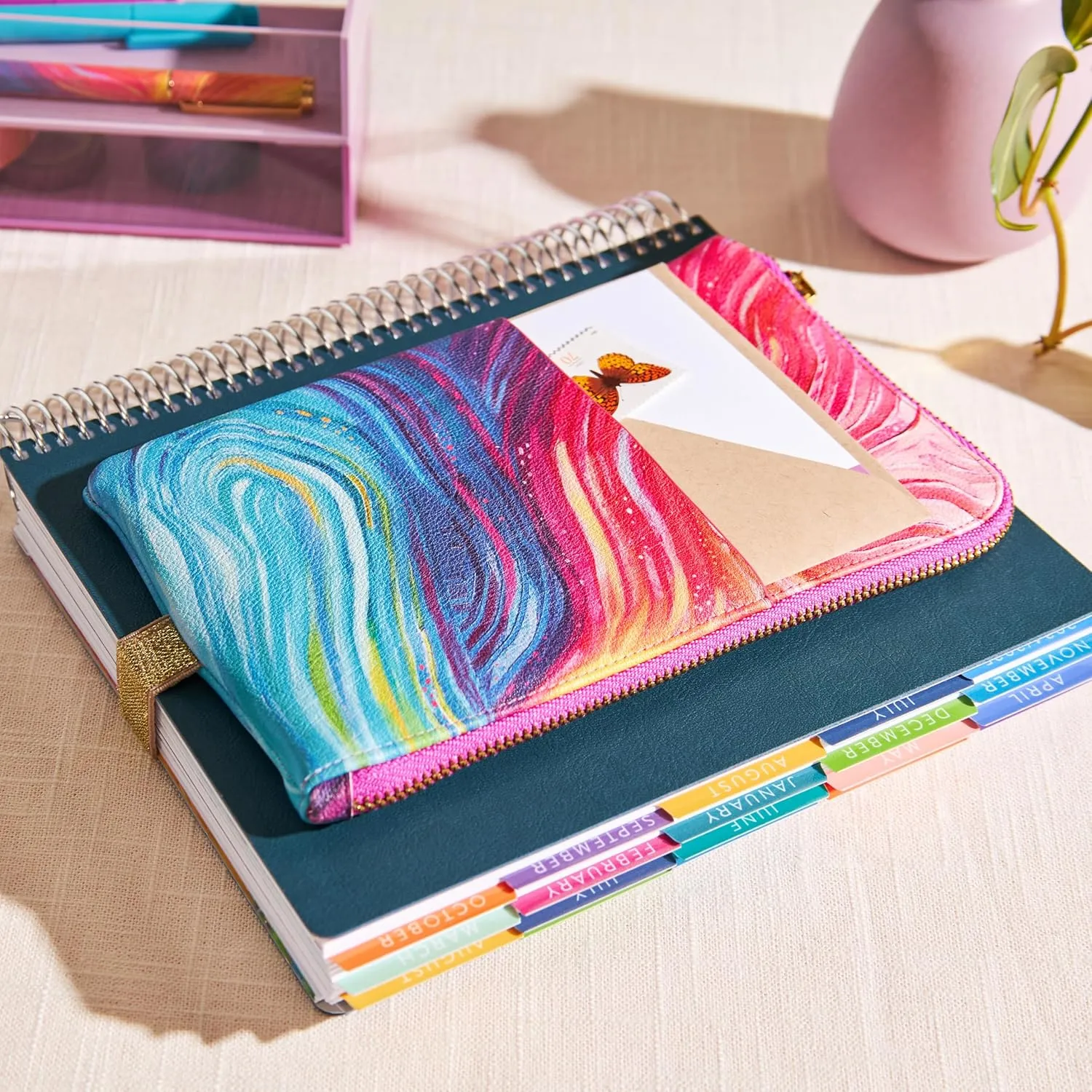 Erin Condren Ultimate Planny Pack, Vegan Leather Organizer for Travel, Work, and School, Stylish & Durable Multi-Compartment Storage Case With Metal Zipper for Pens and Accessories, Evolve