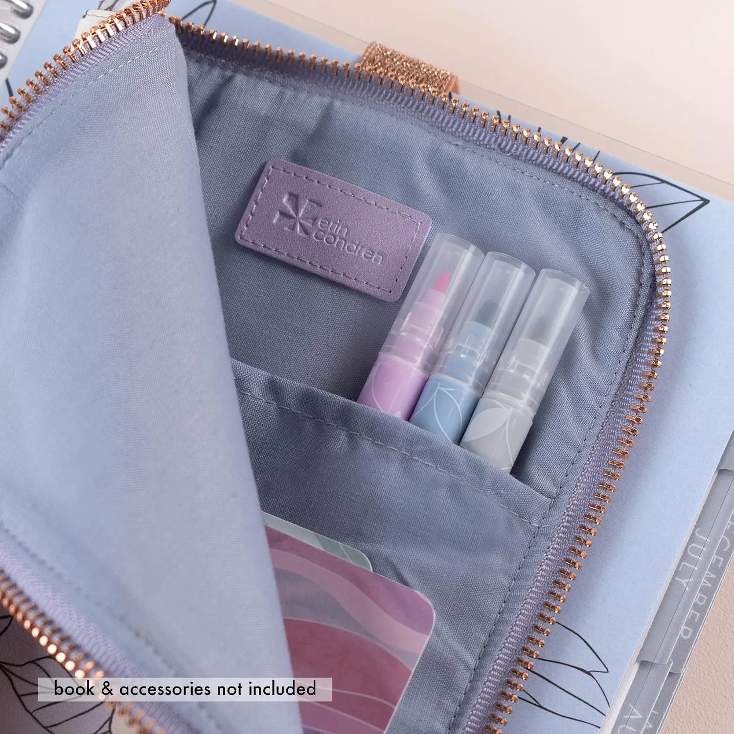 Erin Condren Ultimate Planny Pack, Vegan Leather Organizer for Travel, Work, and School, Stylish & Durable Multi-Compartment Storage Case With Metal Zipper for Pens and Accessories, Flora