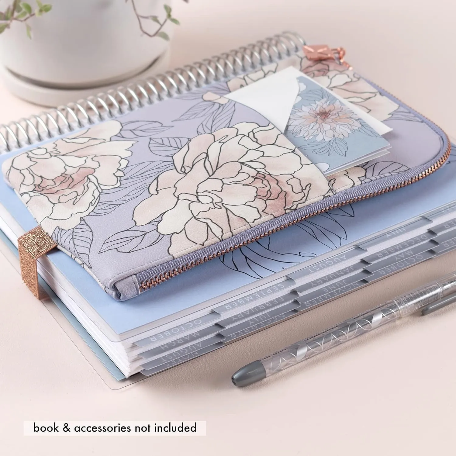 Erin Condren Ultimate Planny Pack, Vegan Leather Organizer for Travel, Work, and School, Stylish & Durable Multi-Compartment Storage Case With Metal Zipper for Pens and Accessories, Flora