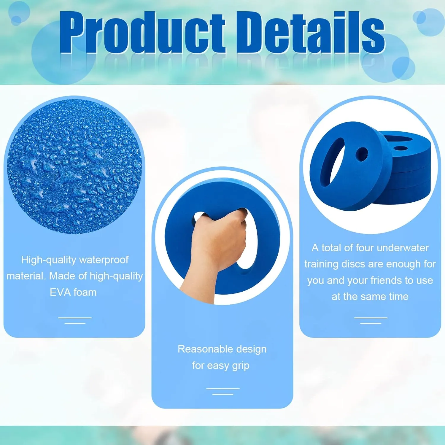EVA Foam Water Weights for Pool Aerobic Exercise Set - Hand Held Swim Discs, 7.1 Inches in Diameter