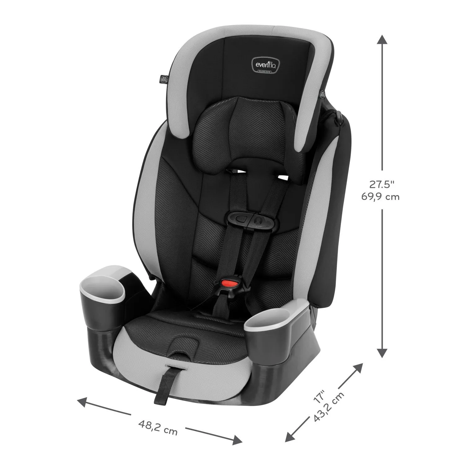 Evenflo High-Back Booster Car Seat with Harness, 22 to 110lbs, Maestro Sport, Granite Gray