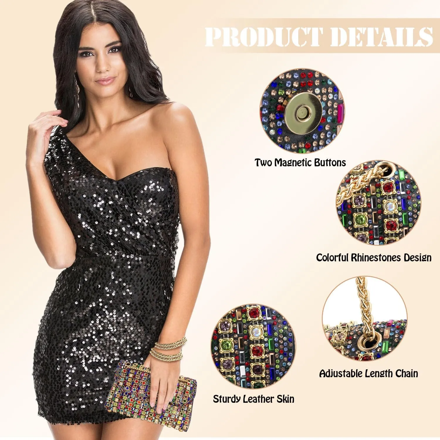 Evening Bag Clutch Purses for Women Shoulder Bag Crossbody Bag Purses Handbag Crystals Rhinestone Clutch Purse