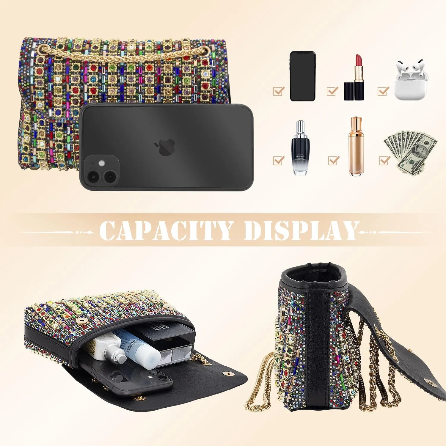 Evening Bag Clutch Purses for Women Shoulder Bag Crossbody Bag Purses Handbag Crystals Rhinestone Clutch Purse