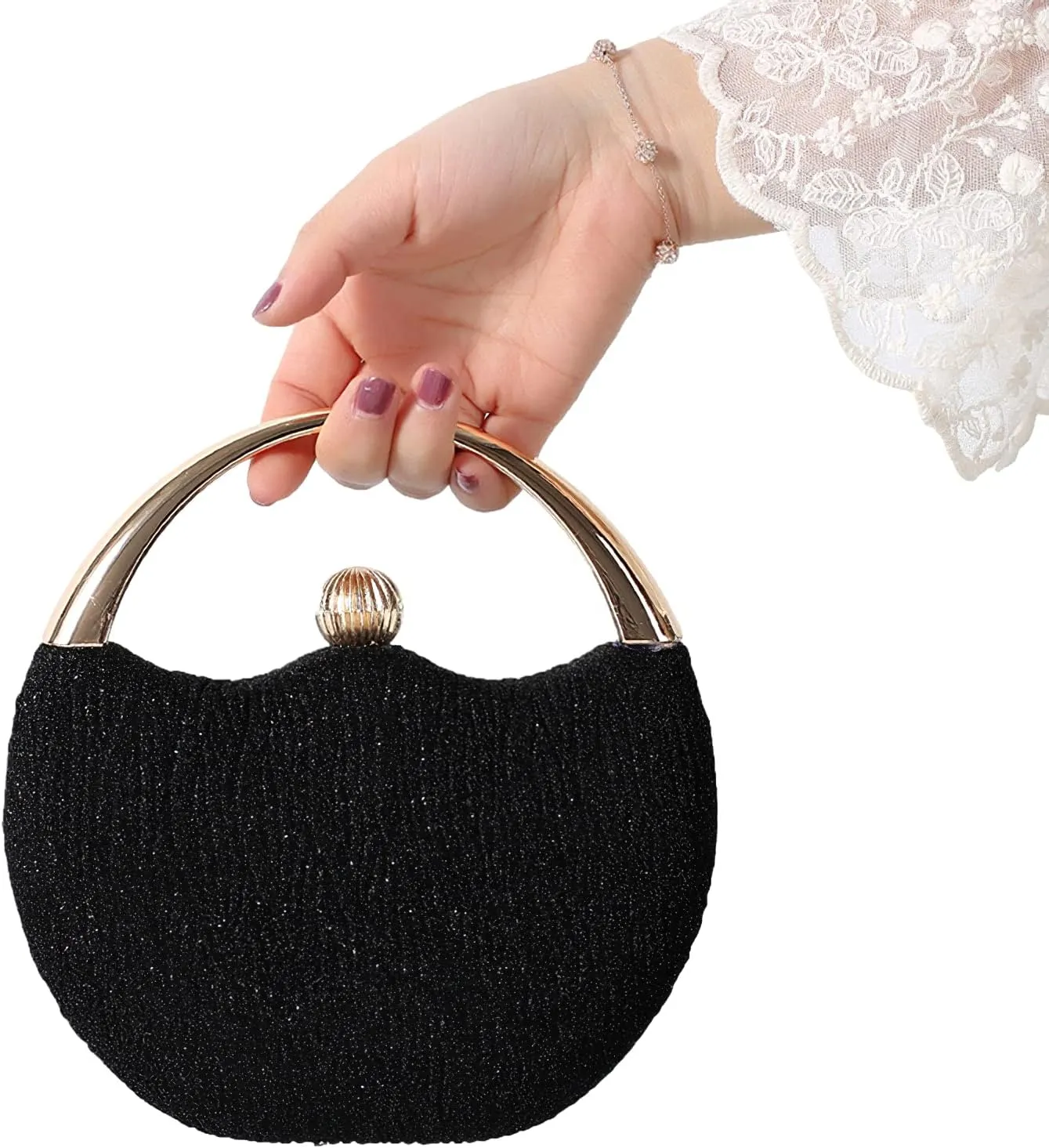 Evening Bag Clutch Purses Pleated Round Hard shell Crossbody Handbag with Chain Strap for Women Wedding Party Formal
