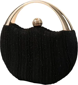 Evening Bag Clutch Purses Pleated Round Hard shell Crossbody Handbag with Chain Strap for Women Wedding Party Formal