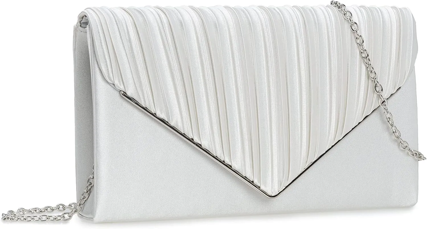 Evening Bag Elegant Women Party Handbag Pleated Satin Clutch for Wedding/Prom/Formal Events