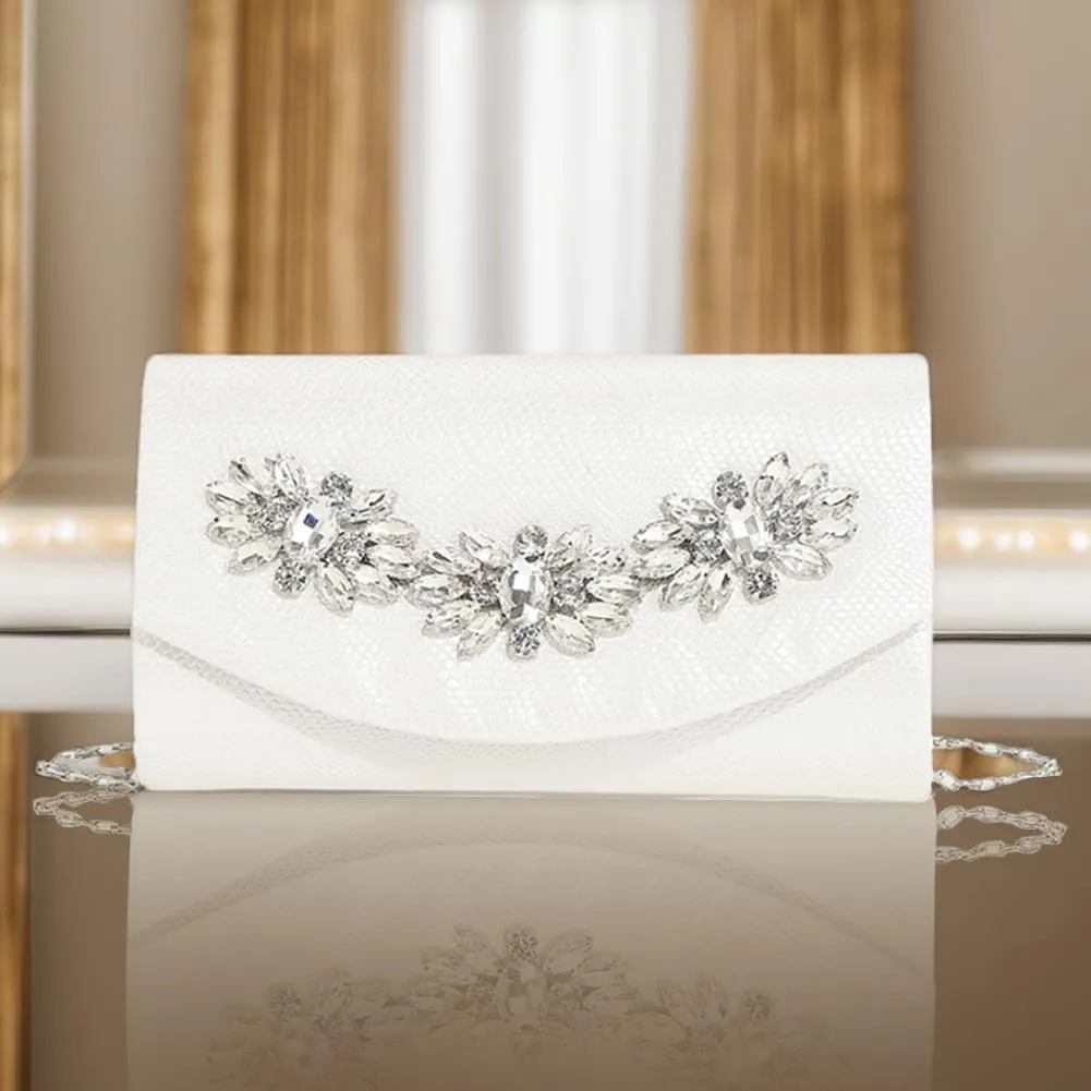 Evening Bag for Women Rhinestone Flower Clutch Purse Shoulder Bag PU Leather Elegant Clutch Handbag with Chain Strap