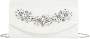 Evening Bag for Women Rhinestone Flower Clutch Purse Shoulder Bag PU Leather Elegant Clutch Handbag with Chain Strap