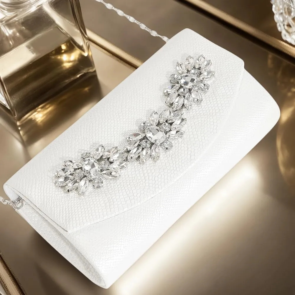 Evening Bag for Women Rhinestone Flower Clutch Purse Shoulder Bag PU Leather Elegant Clutch Handbag with Chain Strap