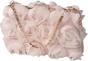 Evening Bag for Women Rose Shaped Clutch Bag Polyester Handbag Small Shoulder Bag Bridal Wedding Purse