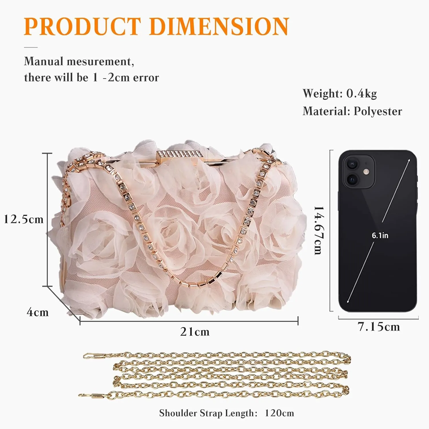 Evening Bag for Women Rose Shaped Clutch Bag Polyester Handbag Small Shoulder Bag Bridal Wedding Purse