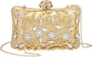 Evening Bags Clutch Purses for Women Formal, Purse Crossbody Handbag Rhinestone Shoulder Bag with Chain Sparkly for Wedding Bridal Guest Party Gold