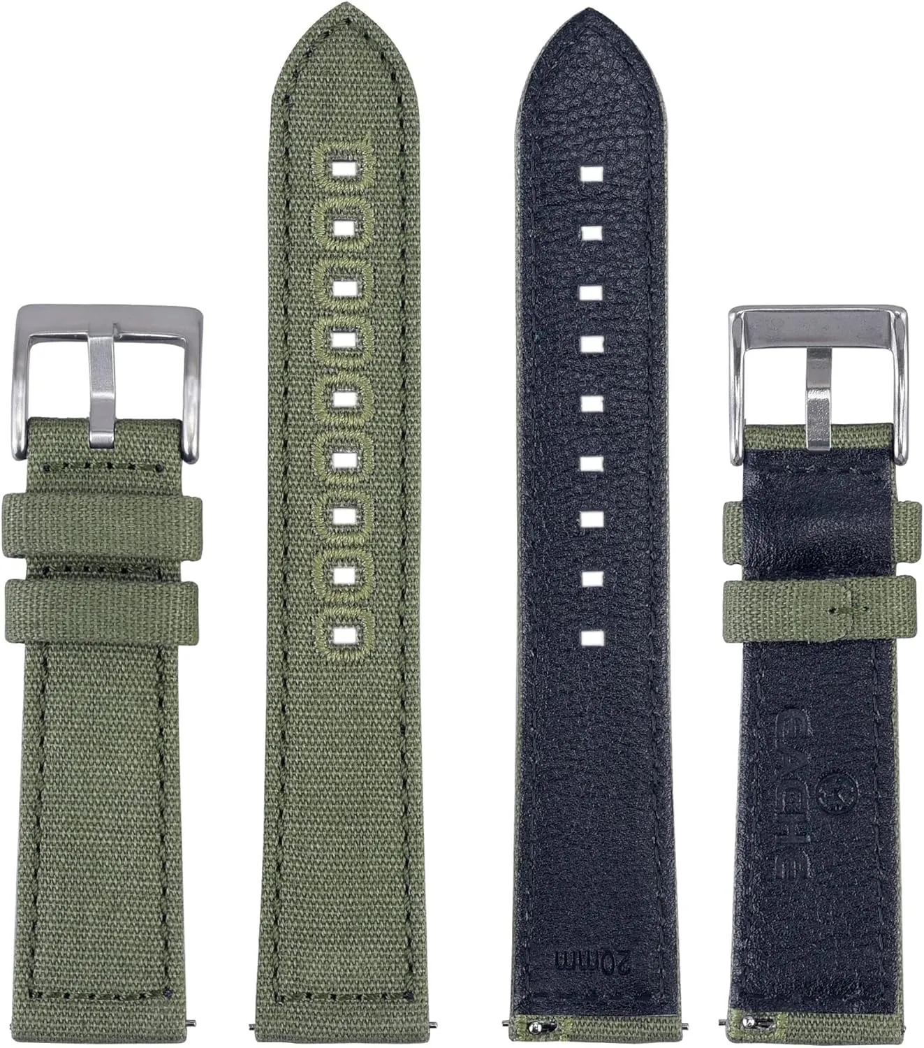 Fabric Canvas  Leather Watch Straps With Quick Release Spring Bar Green Sailcloth Band