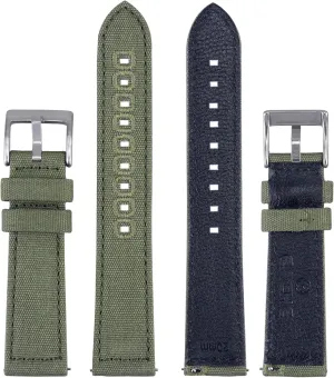 Fabric Canvas  Leather Watch Straps With Quick Release Spring Bar Green Sailcloth Band