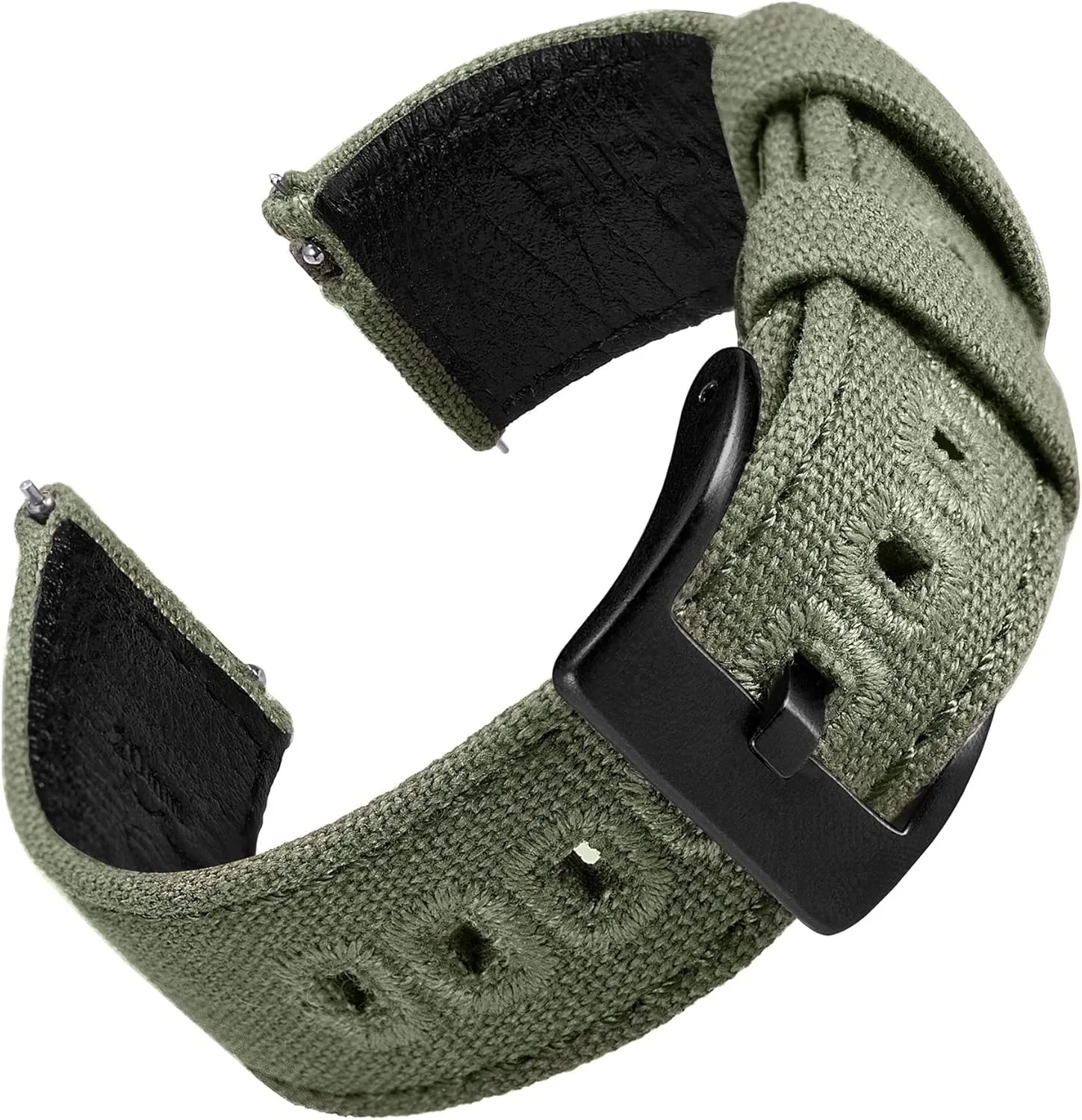 Fabric Canvas  Leather Watch Straps With Quick Release Spring Bar Green Sailcloth Band