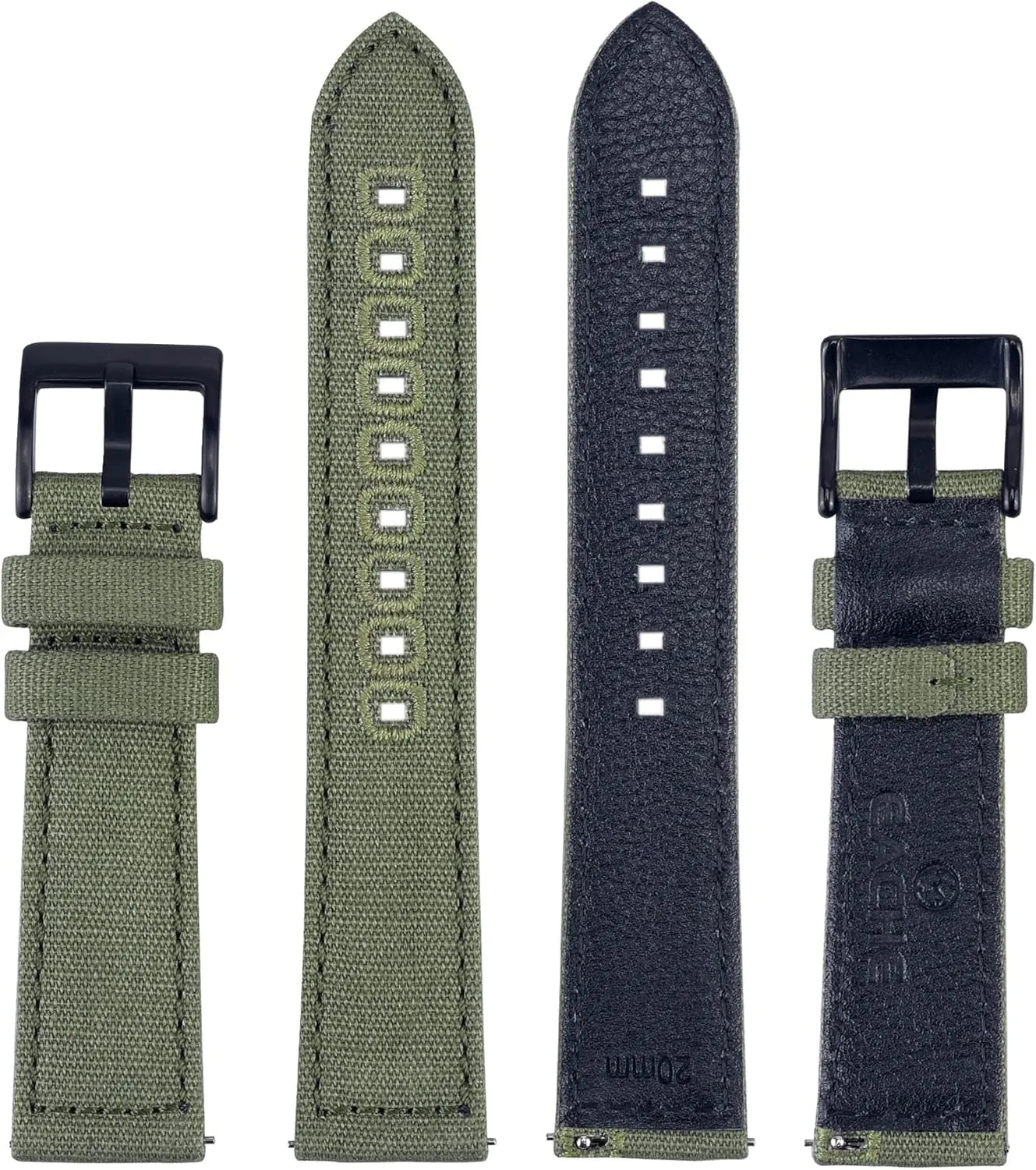 Fabric Canvas  Leather Watch Straps With Quick Release Spring Bar Green Sailcloth Band
