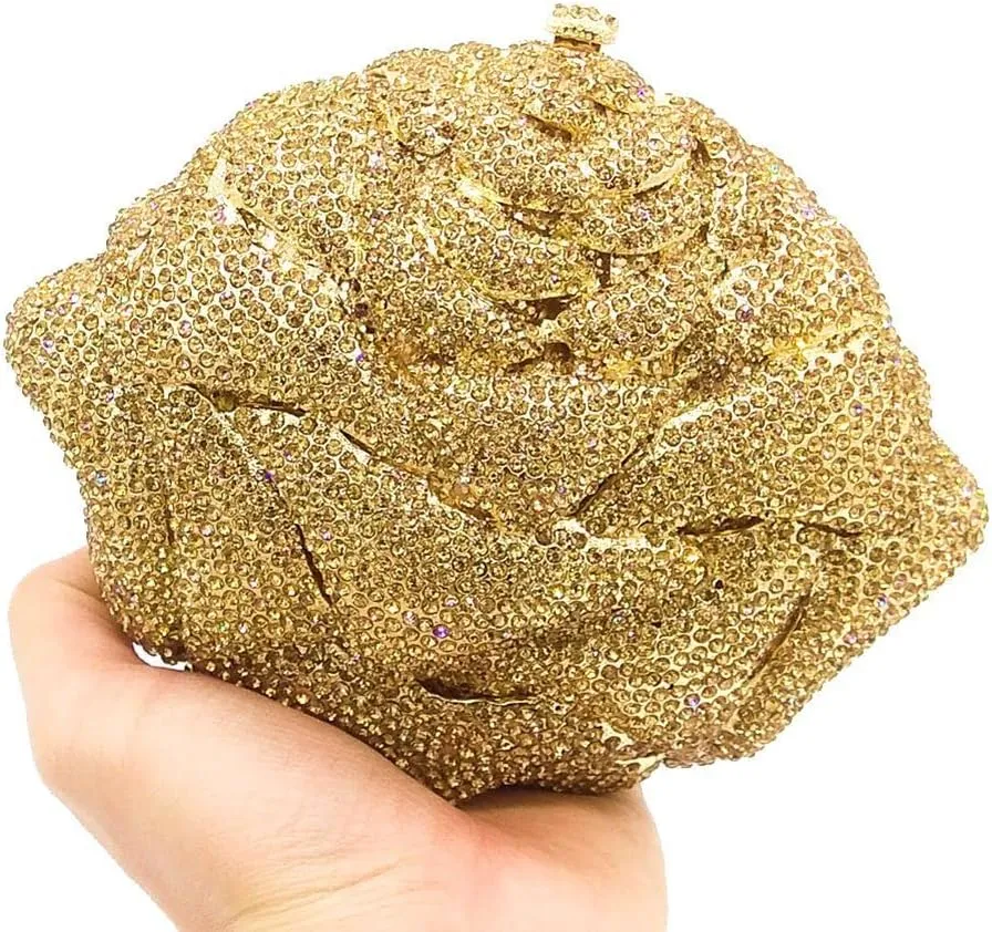 Fancy Rose Women Crystal Clutch Bags Wedding Rhinestone Classical Evening Bag Prom Cocktail Party Handbag and Purse