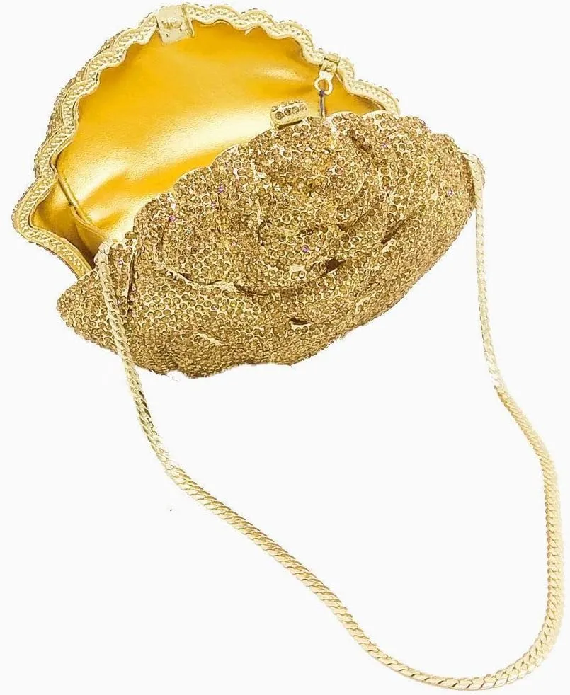 Fancy Rose Women Crystal Clutch Bags Wedding Rhinestone Classical Evening Bag Prom Cocktail Party Handbag and Purse