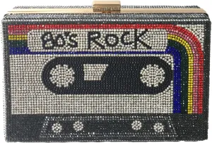 Fashion Culture 80's Rock Retro Cassette Mixed Tape Kitsch Crystal Box Clutch Crossbody, Rainbow Multi