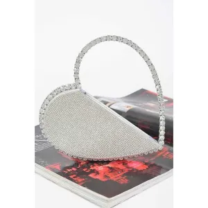 FASHNZFAB Heart Shape Rhinestone Handle Iconic Clutch