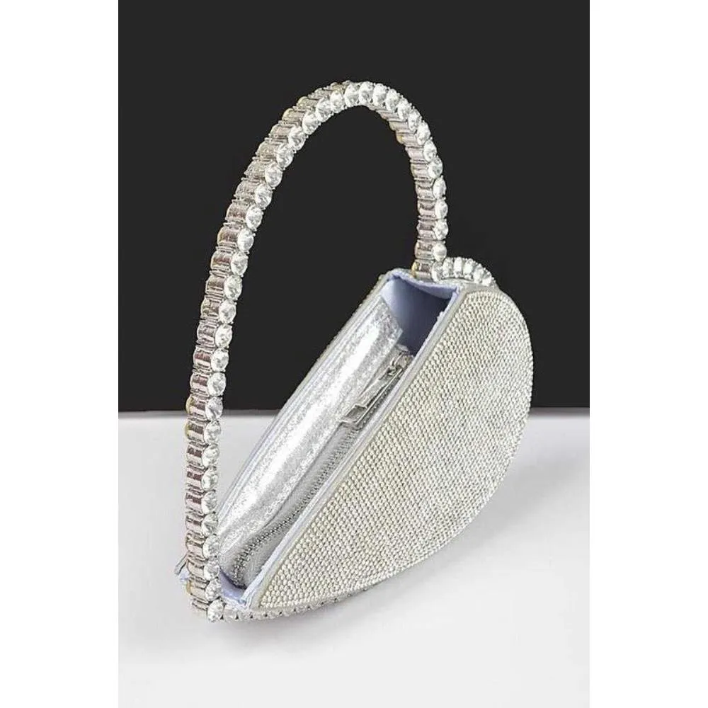 FASHNZFAB Heart Shape Rhinestone Handle Iconic Clutch