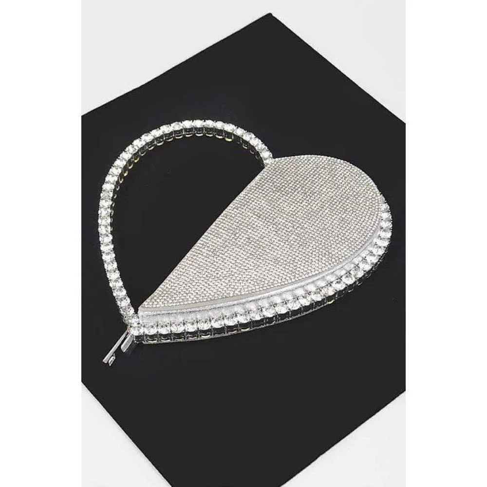 FASHNZFAB Heart Shape Rhinestone Handle Iconic Clutch
