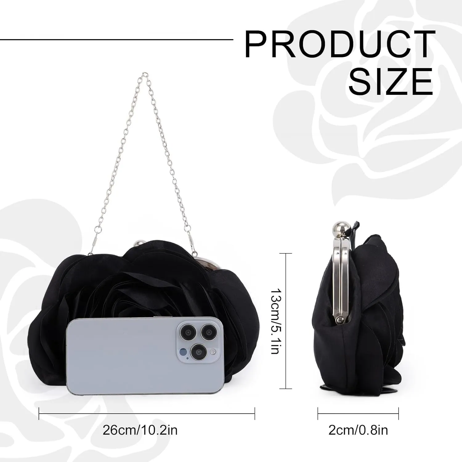 Fecialy Women Evening Bag Floral Satin Clutch Purses with Chain Rose Pattern Purse Party Prom Handbags