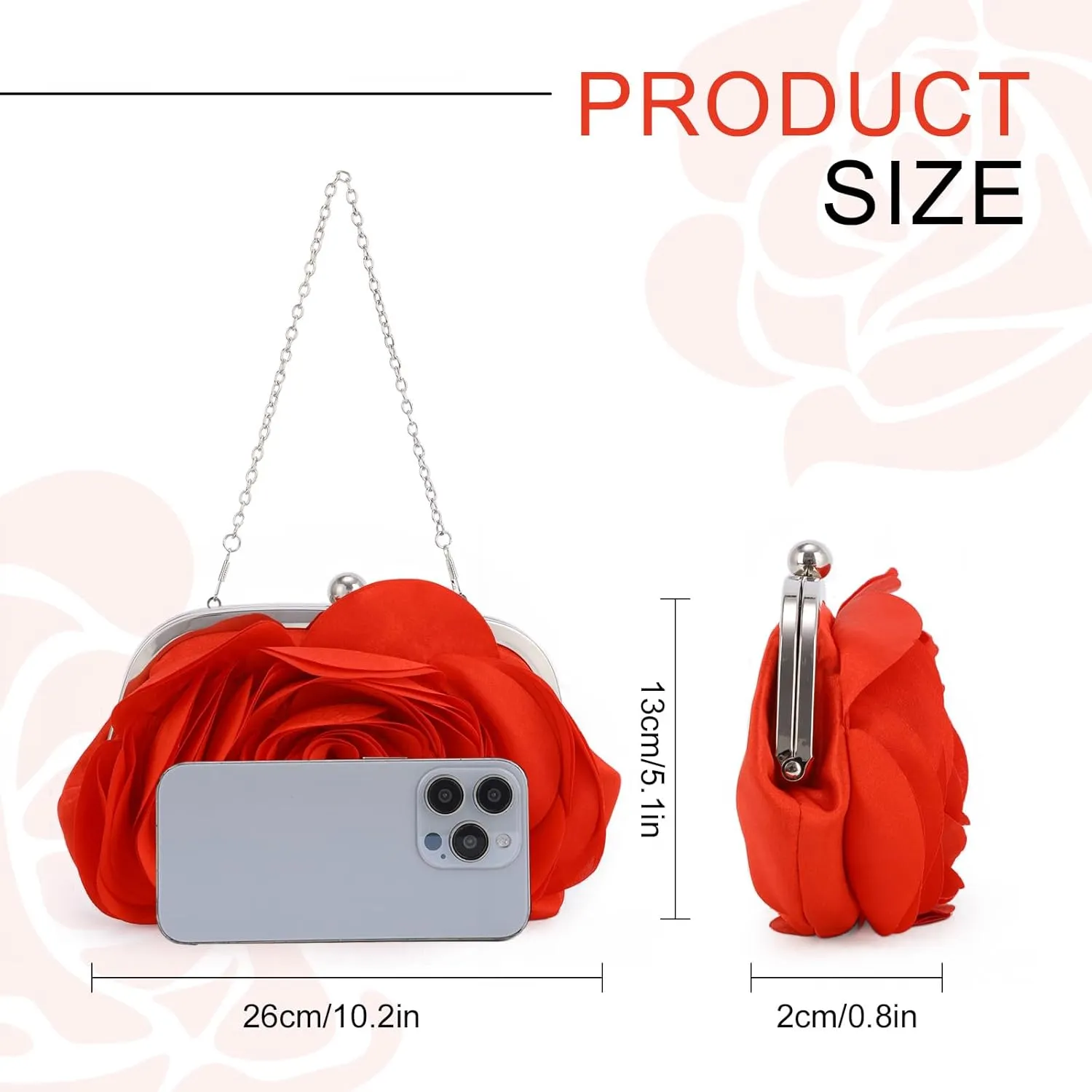 Fecialy Women Evening Bag Floral Satin Clutch Purses with Chain Rose Pattern Purse Party Prom Handbags