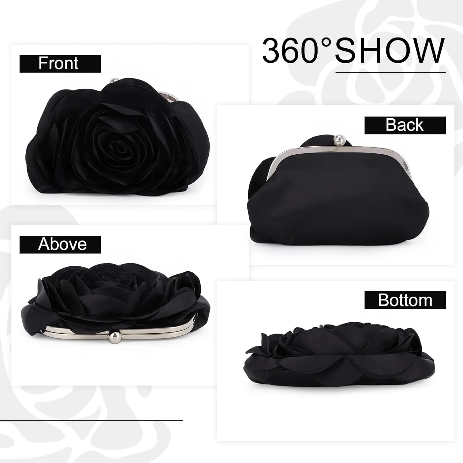 Fecialy Women Evening Bag Floral Satin Clutch Purses with Chain Rose Pattern Purse Party Prom Handbags