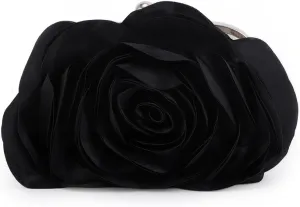 Fecialy Women Evening Bag Floral Satin Clutch Purses with Chain Rose Pattern Purse Party Prom Handbags