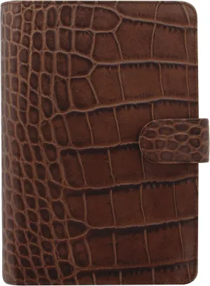 Filofax Classic Croc Organizer, A5 Size, Cherry - Crocodile Print, Italian Calf Leather, Six Rings, Week-to-View Calendar Diary, Multilingual, 2025 (C022703-25)